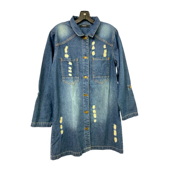 Long distressed denim woman’s lightweight jacket or Dress size M - Picture 1 of 13